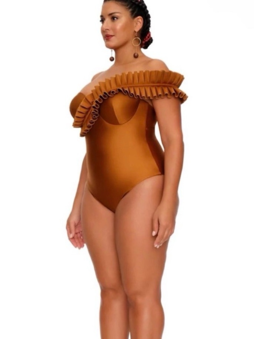 Andrea Iyamah Wine One-Shoulder Ruffle One-Piece Unique Swimsuit Size XXL - Picture 3 of 6